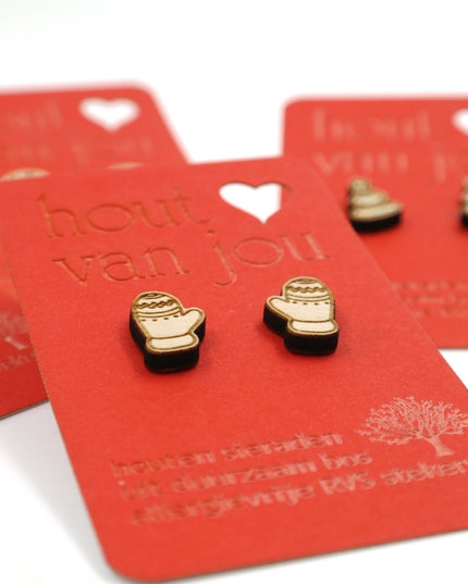 Houten oorbellen - Mix van 12 - Kerst