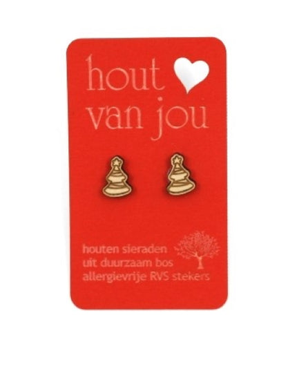 Houten oorbellen - Kerstbomen