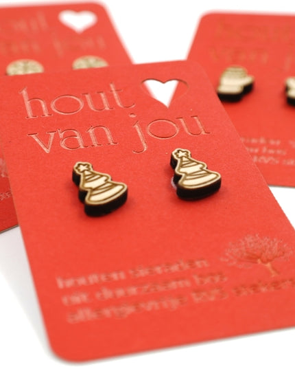 Houten oorbellen - Mix van 12 - Kerst