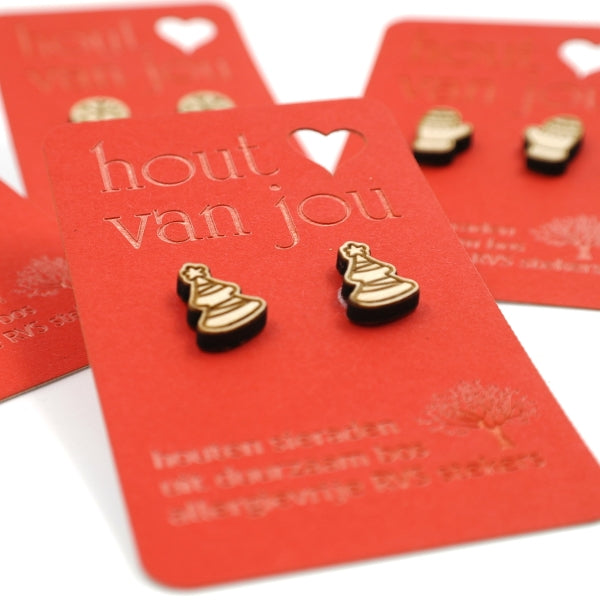 Houten oorbellen - Kerstbomen