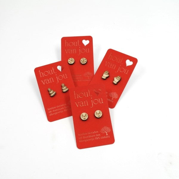 Houten oorbellen - Sneeuwvlokjes