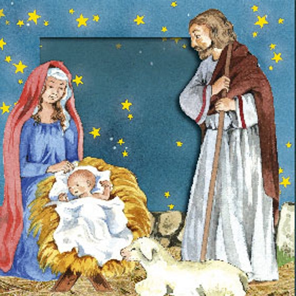 Kerstkaart 3D box Jezus geboren