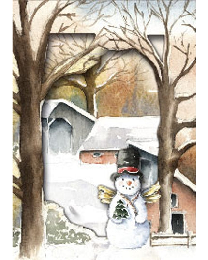 Kerstkaart 3D box boerderij sneeuwpop