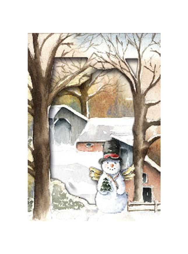 Kerstkaart 3D box boerderij sneeuwpop