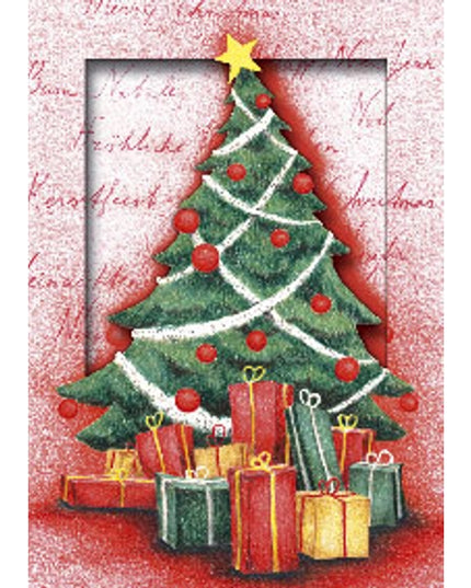 Kerstkaart 3D box kerstboom cadeaus