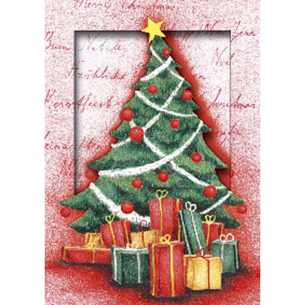 Kerstkaart 3D box kerstboom cadeaus