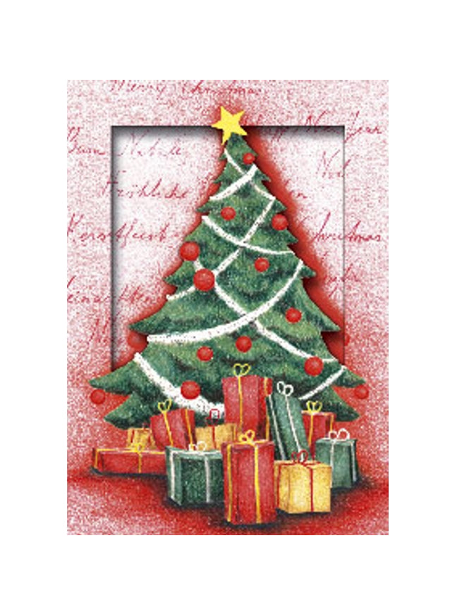 Kerstkaart 3D box kerstboom cadeaus
