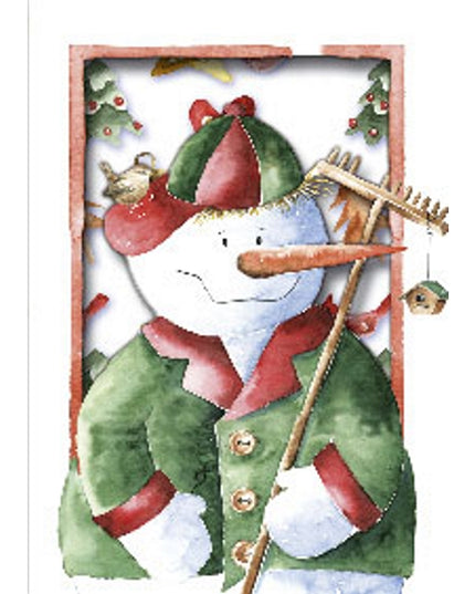 Kerstkaart 3D box sneeuwpop bezem