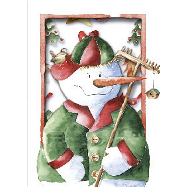 Kerstkaart 3D box sneeuwpop bezem