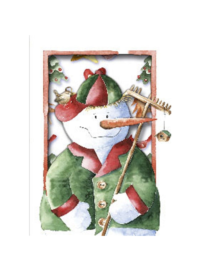 Kerstkaart 3D box sneeuwpop bezem