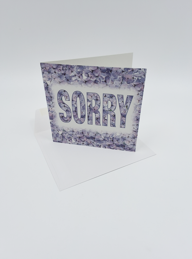 Vierkante wenskaart hortensia, "Sorry"