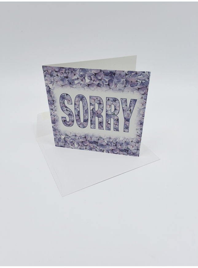 Vierkante wenskaart hortensia, "Sorry"