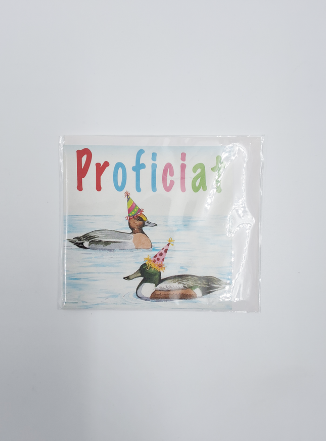 Vierkante wenskaart eenden, "Proficiat"