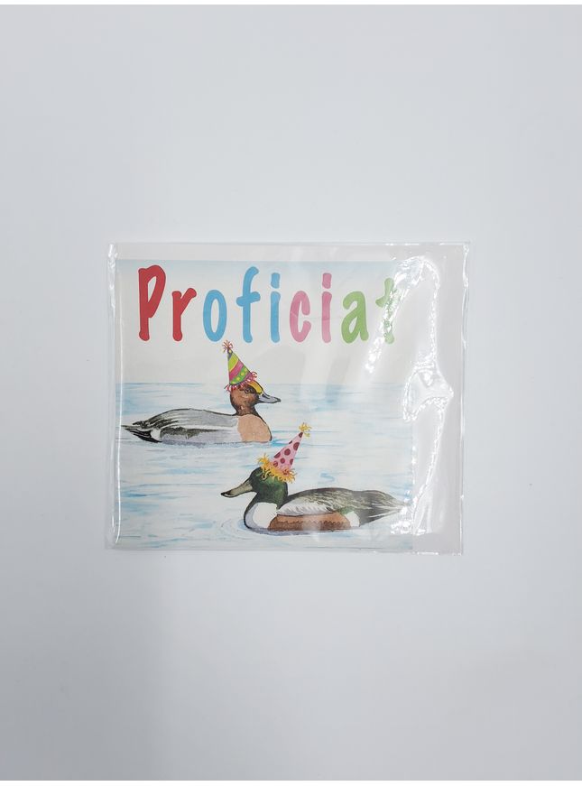 Vierkante wenskaart eenden, "Proficiat"