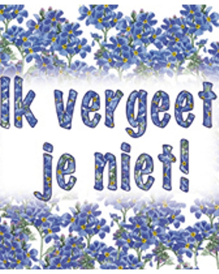 Vierkante wenskaart blauw, "Ik vergeet je niet"