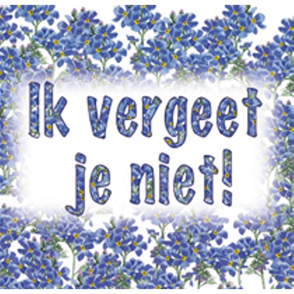 Vierkante wenskaart blauw, "Ik vergeet je niet"