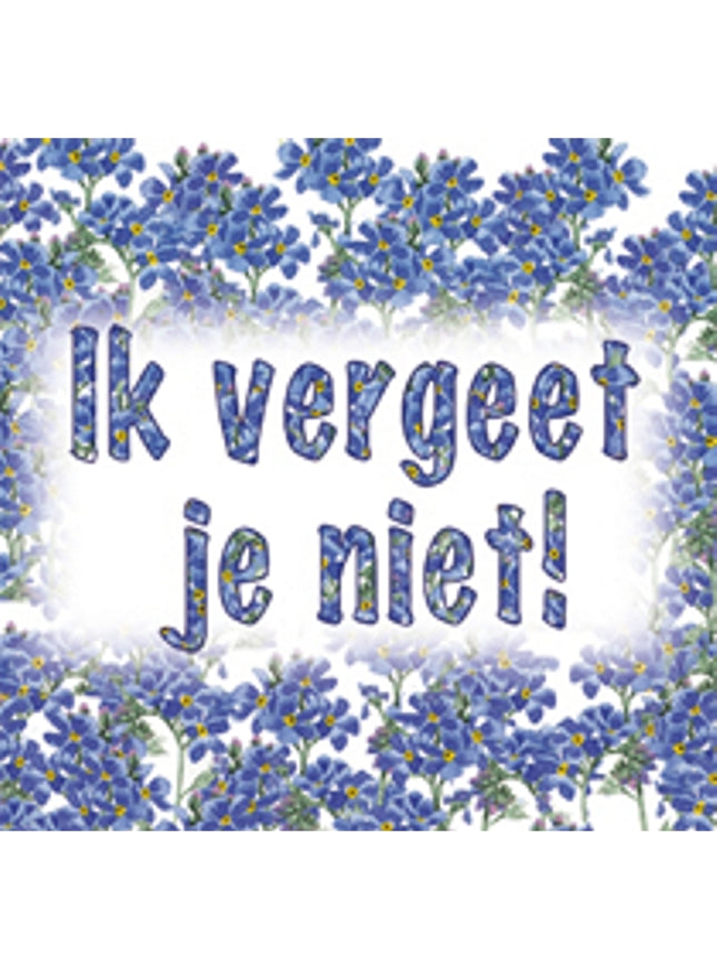 Vierkante wenskaart blauw, "Ik vergeet je niet"