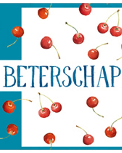 Vierkante wenskaart kersen, "Beterschap"
