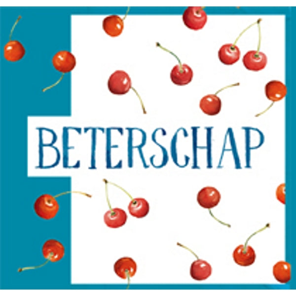 Vierkante wenskaart kersen, "Beterschap"