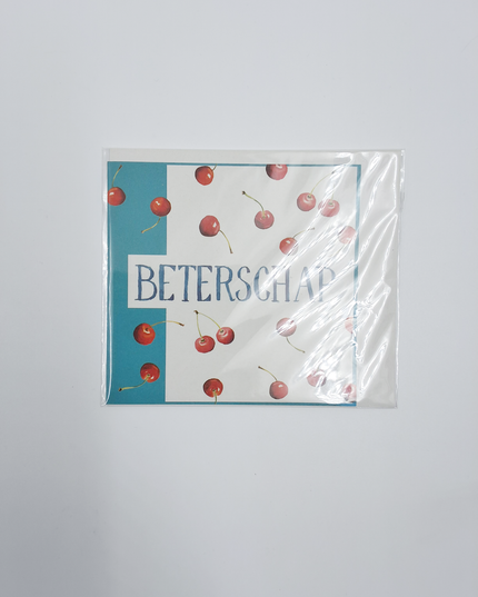 Vierkante wenskaart kersen, "Beterschap"