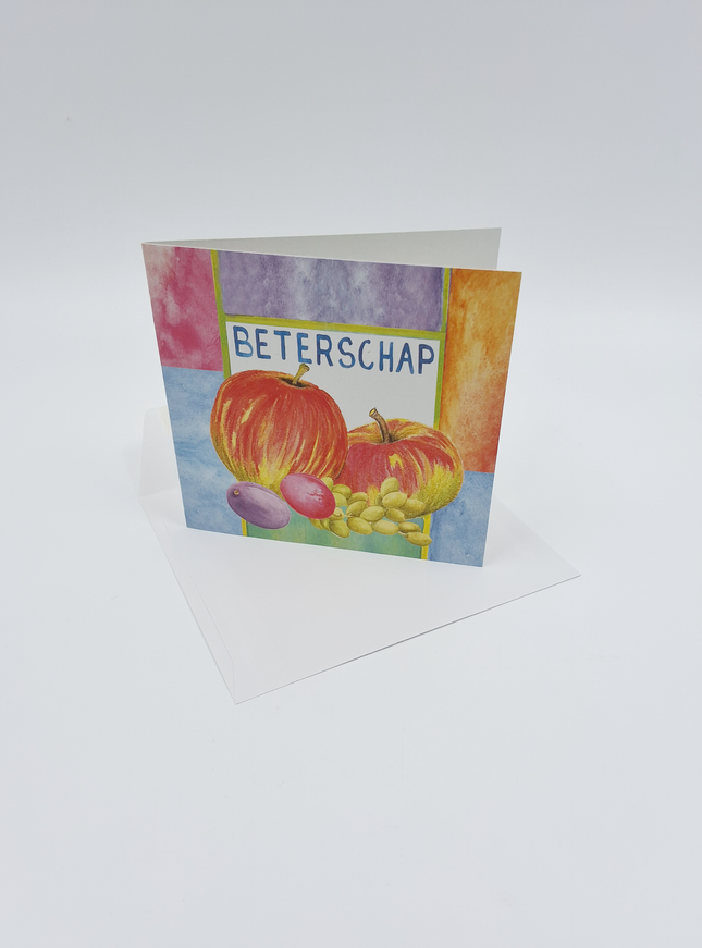 Vierkante wenskaart appels, "Beterschap"