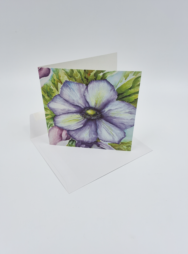 Vierkante wenskaart anemonen blauw