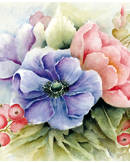 Vierkante wenskaart anemonen blauw/roze