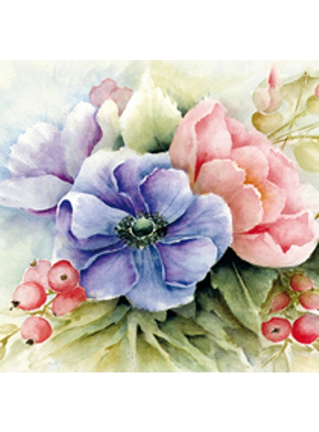 Vierkante wenskaart anemonen blauw/roze