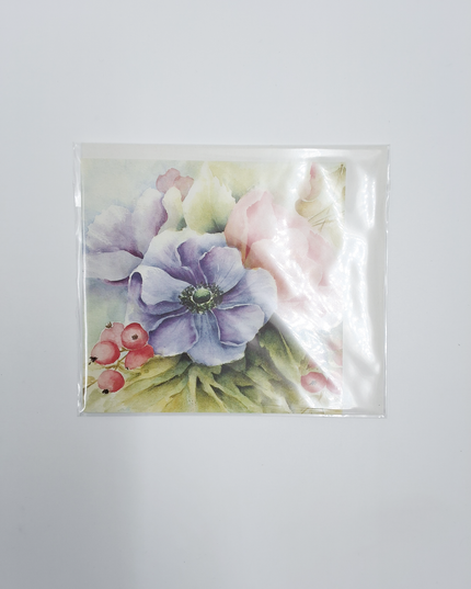 Vierkante wenskaart anemonen blauw/roze