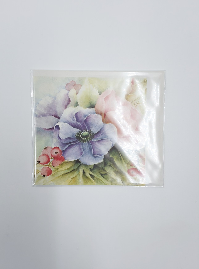 Vierkante wenskaart anemonen blauw/roze