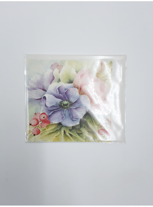 Vierkante wenskaart anemonen blauw/roze