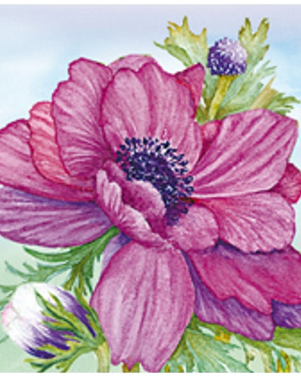 Vierkante wenskaart anemonen paars