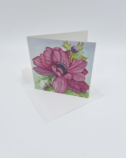 Vierkante wenskaart anemonen paars