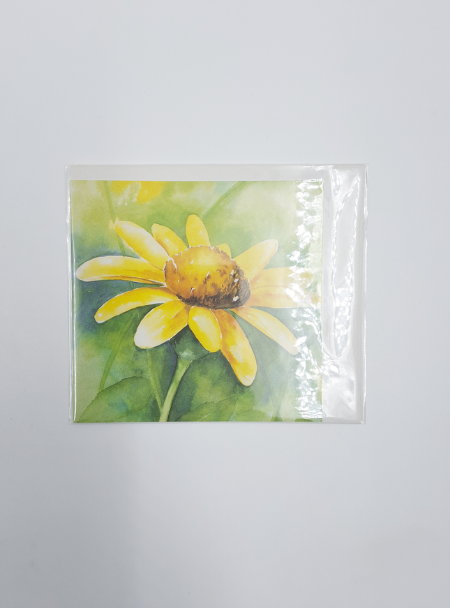 Vierkante wenskaart gele bloem