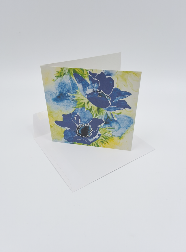 Vierkante wenskaart blauwe anemonen
