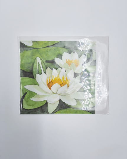 Vierkante wenskaart witte waterlelies