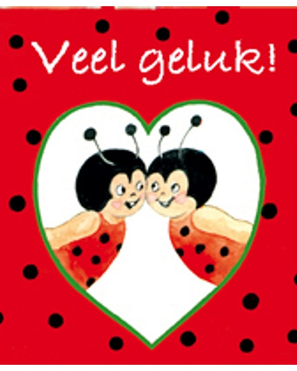 Vierkante wenskaart lieveheersbeestjes, "Veel geluk"