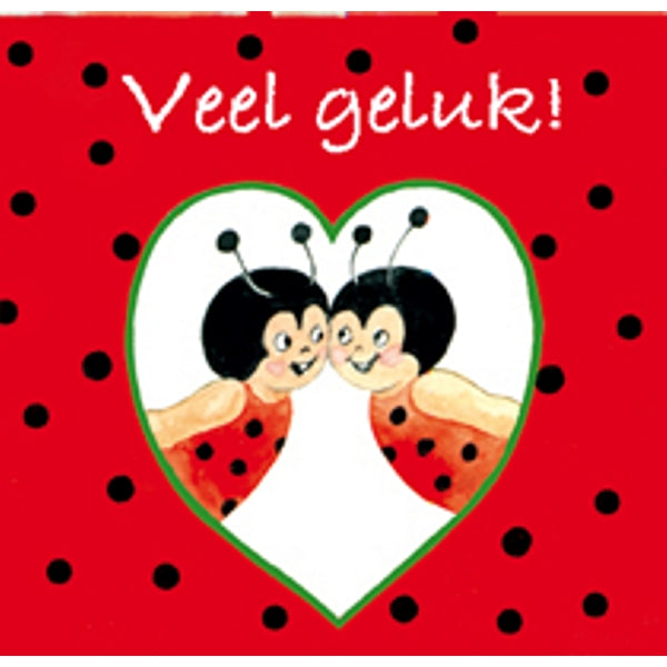 Vierkante wenskaart lieveheersbeestjes, "Veel geluk"