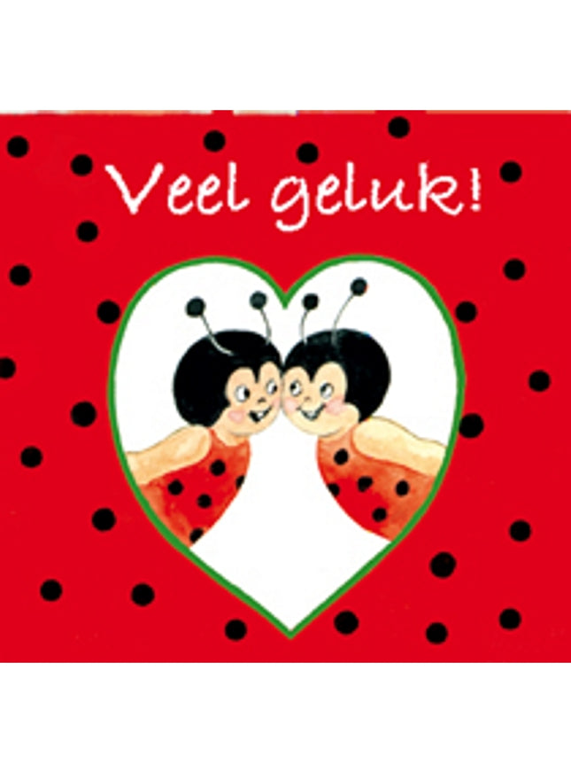 Vierkante wenskaart lieveheersbeestjes, "Veel geluk"