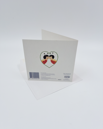 Vierkante wenskaart lieveheersbeestjes, "Veel geluk"