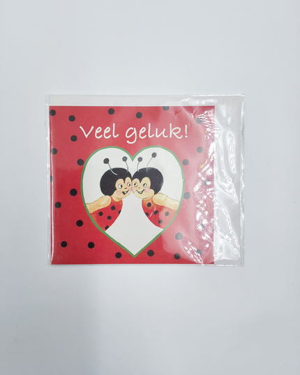 Vierkante wenskaart lieveheersbeestjes, "Veel geluk"