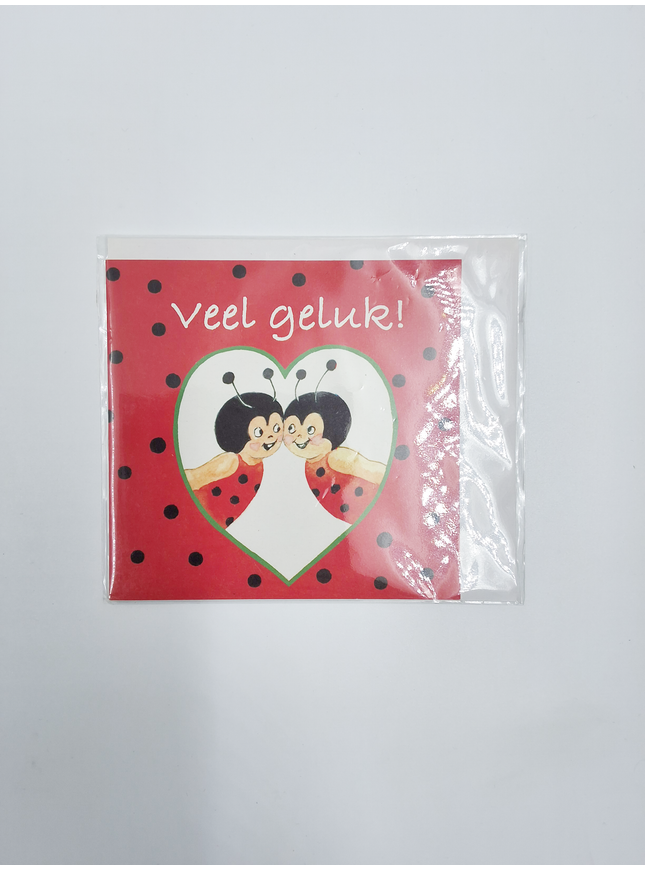 Vierkante wenskaart lieveheersbeestjes, "Veel geluk"
