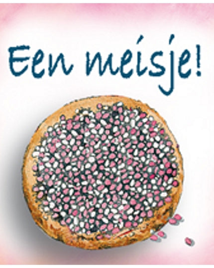 Vierkante wenskaart geboorte beschuit, "Een meisje"