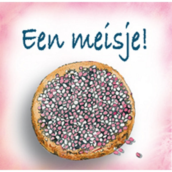 Vierkante wenskaart geboorte beschuit, "Een meisje"