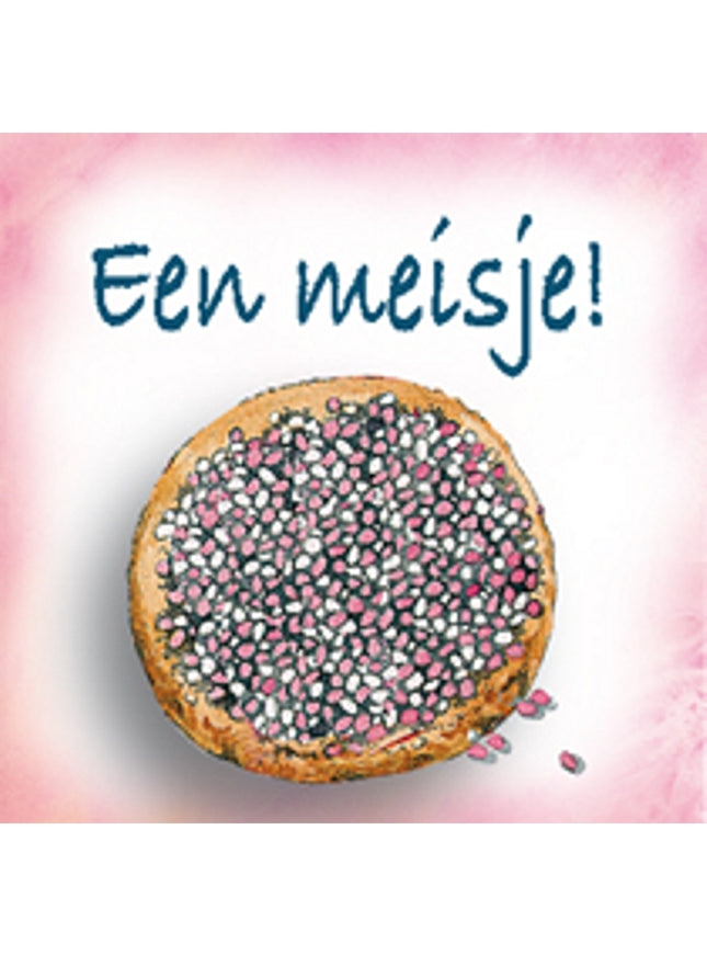 Vierkante wenskaart geboorte beschuit, "Een meisje"