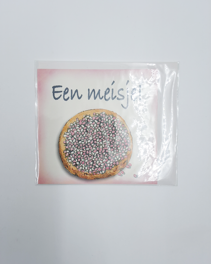 Vierkante wenskaart geboorte beschuit, "Een meisje"