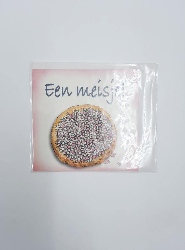 Vierkante wenskaart geboorte beschuit, "Een meisje"