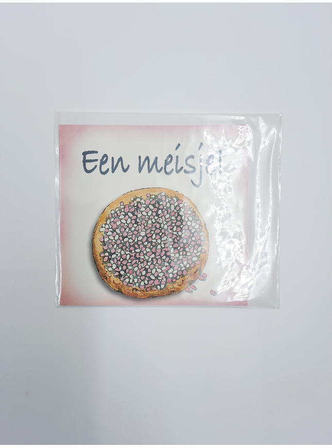 Vierkante wenskaart geboorte beschuit, "Een meisje"