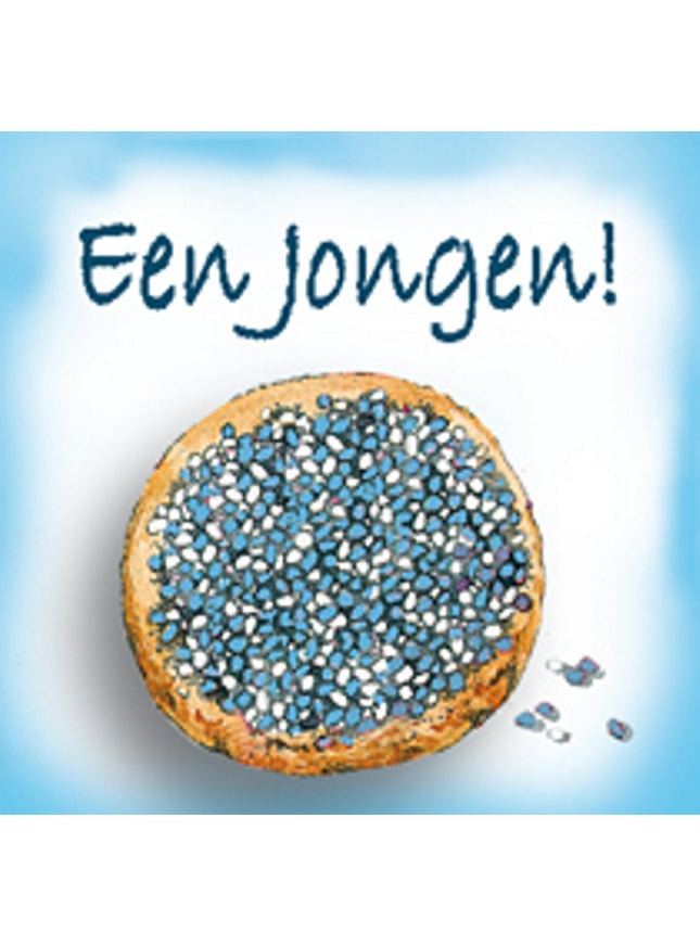 Vierkante wenskaart geboorte beschuit, "Een jongen"