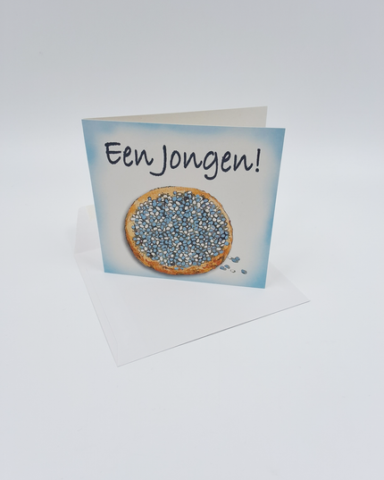 Vierkante wenskaart geboorte beschuit, "Een jongen"